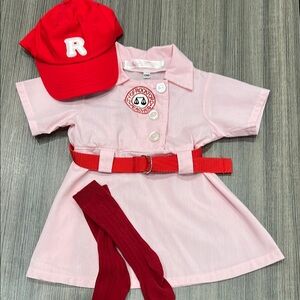 Pink Dress with Red Accessories